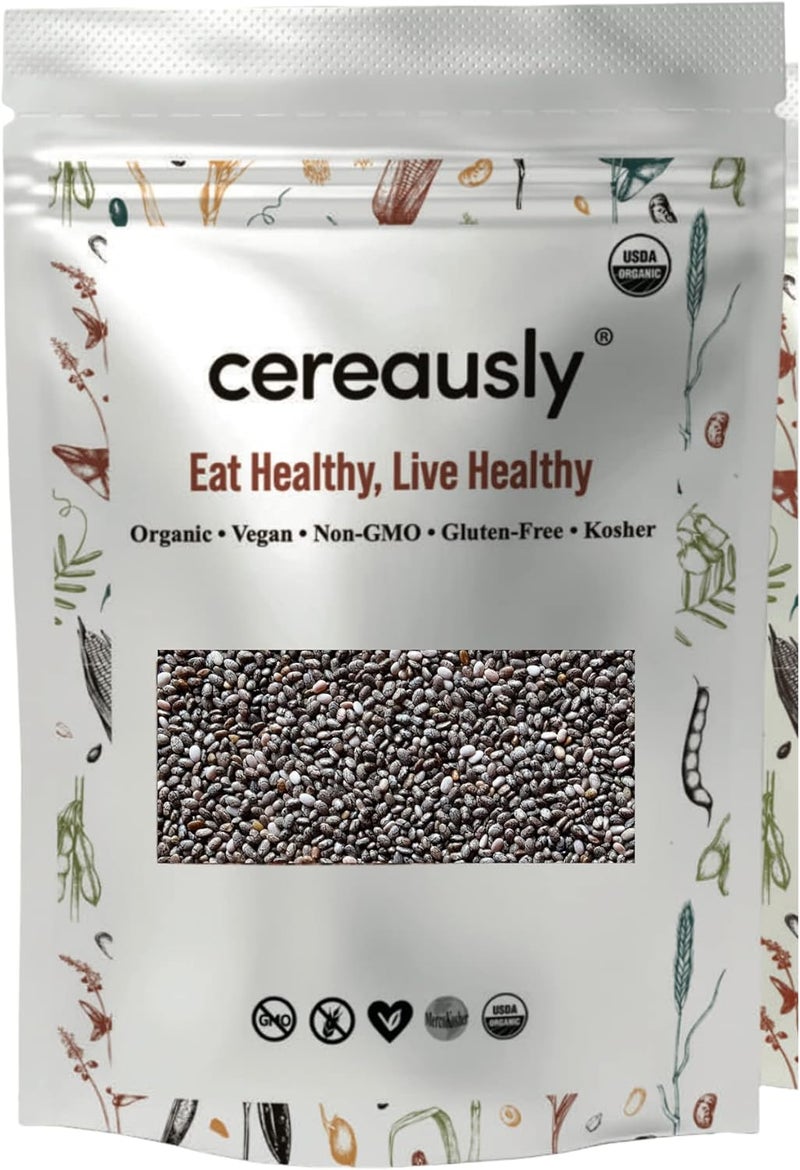 Cereausly بذور الشيا السوداء العضوية بالجملة | 4 رطل | غير معدلة وراثيًا | كوشير | خالية من الغلوتين | نباتية - Image 1